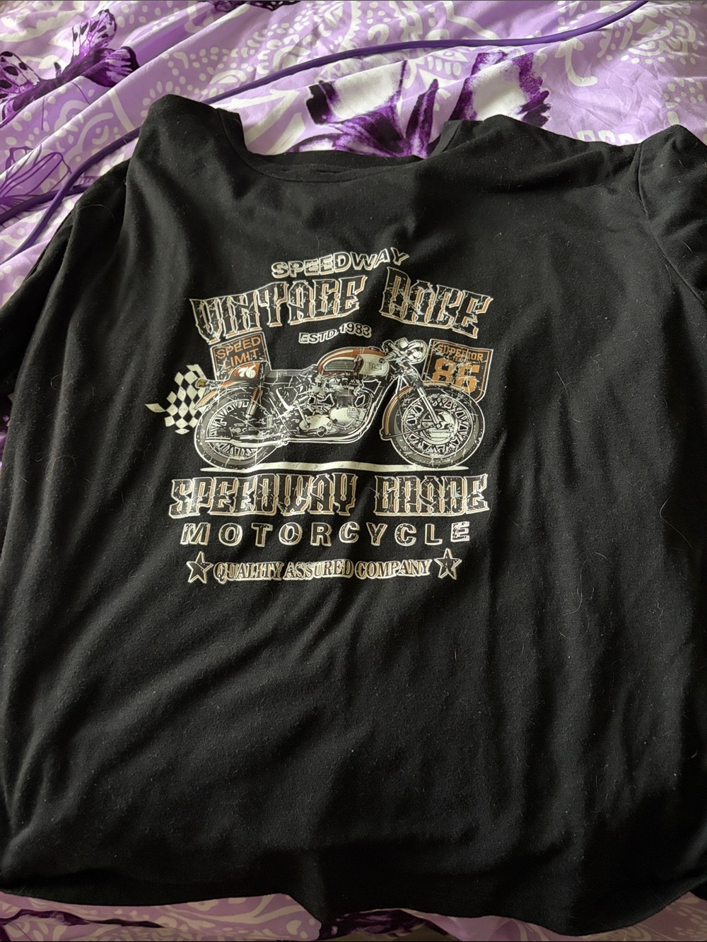 Plein Sport Black Long Sleeve Tee with Motorcycle Graphic